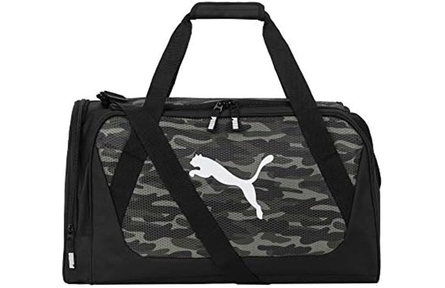 gray and black camo puma duffel bag 