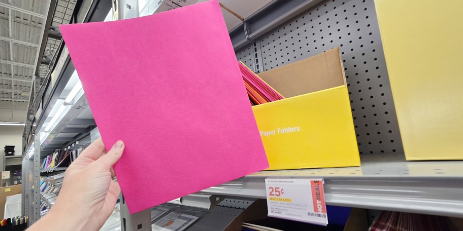 hand holding pink folder 