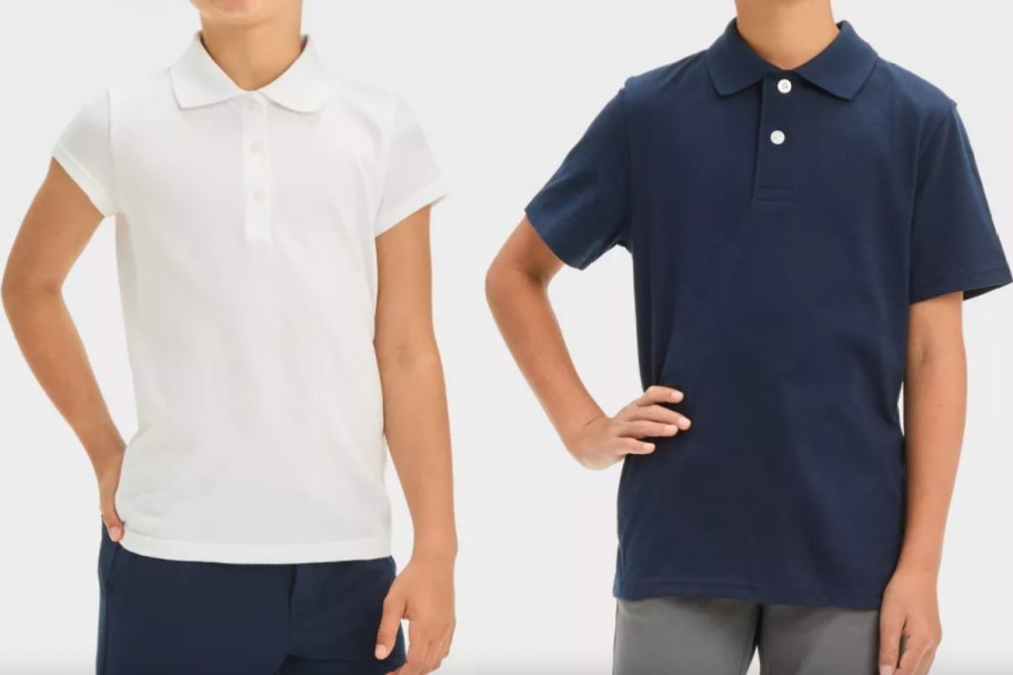 kids in white and navy polo