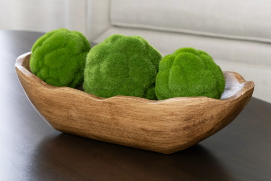 wood bowl with green moss