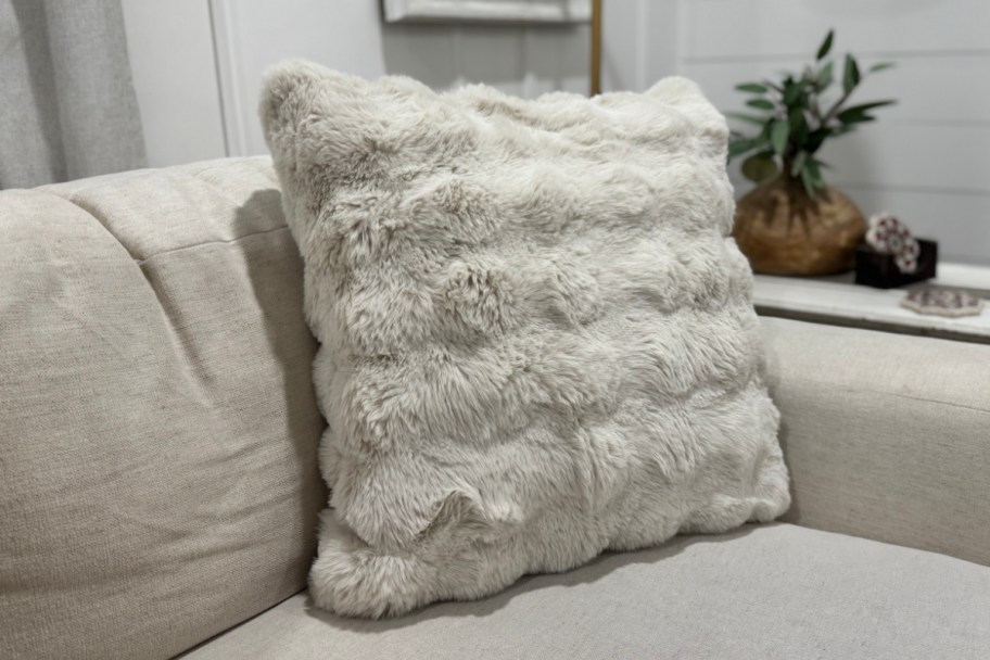 white bubble faux fur throw pillow