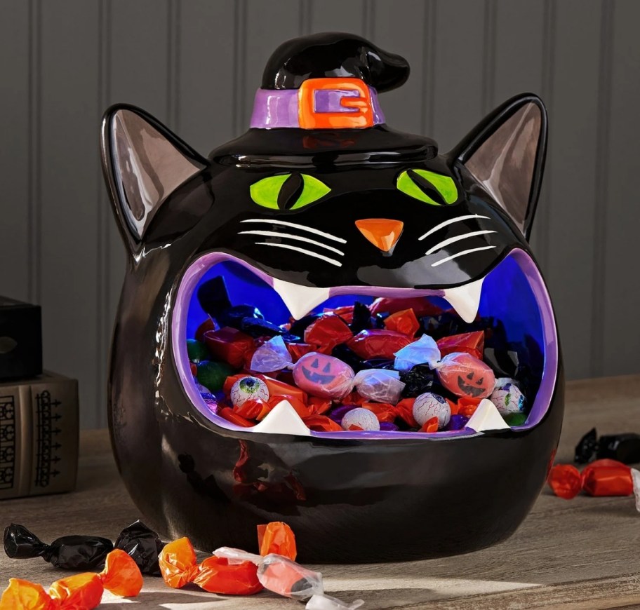 black cat design ceramic prelit candy bowl