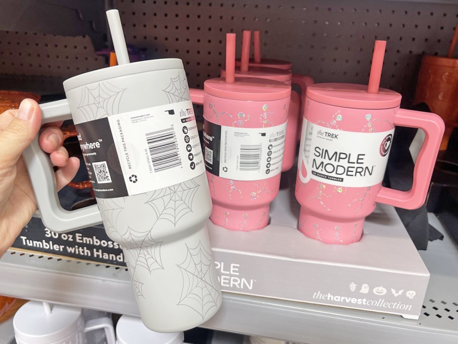 grey spider web and pink skeleton print Simple Modern tumblers