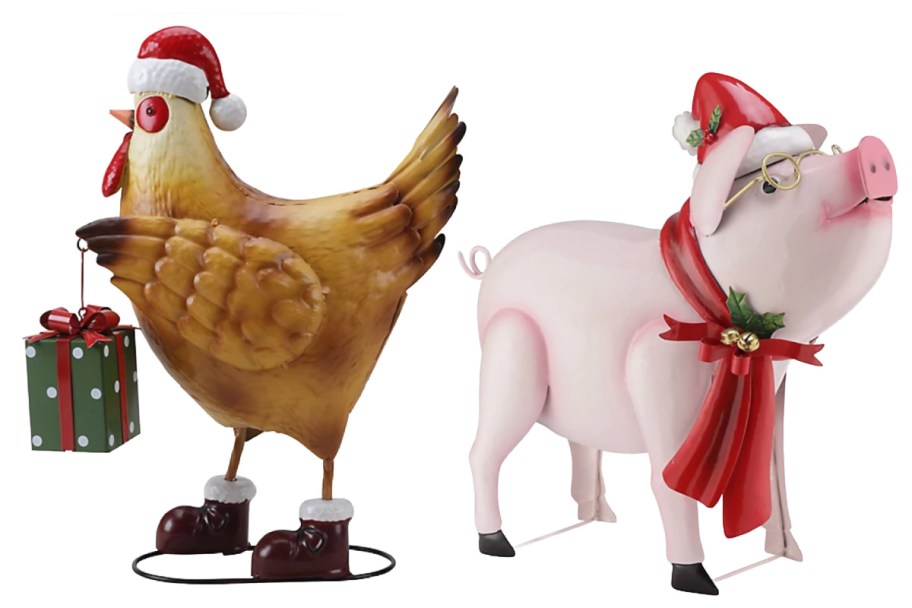 metal christmas hen and pig