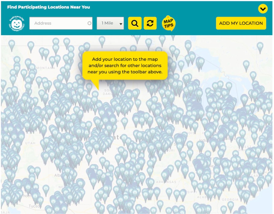 Teal pumpkin project interactive map with marked locations