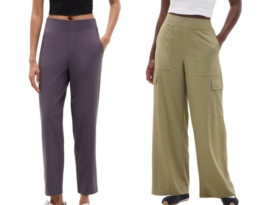 Athleta pants in purple and green