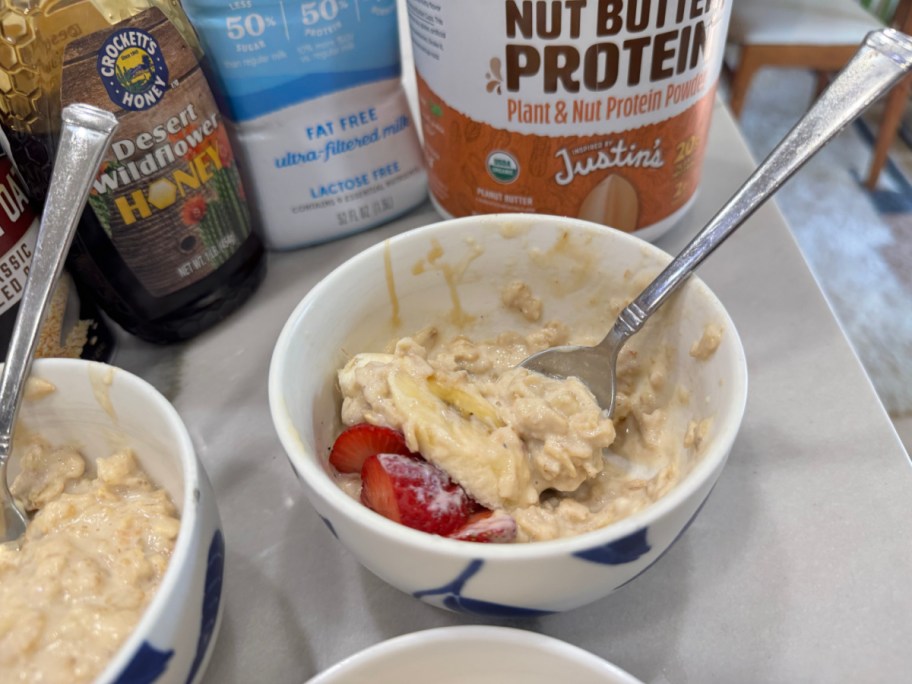 bowl with protein oatmeal and fruit 