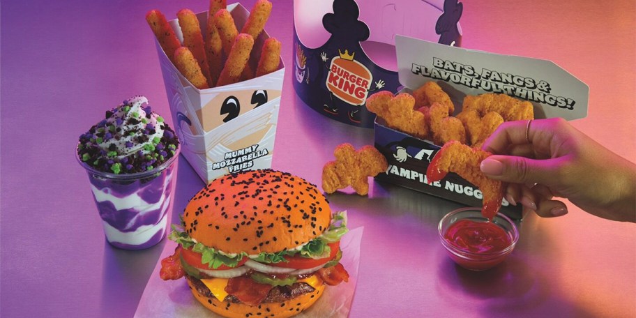 burger king burger, sundae, chicken fries, and nuggets with crown 