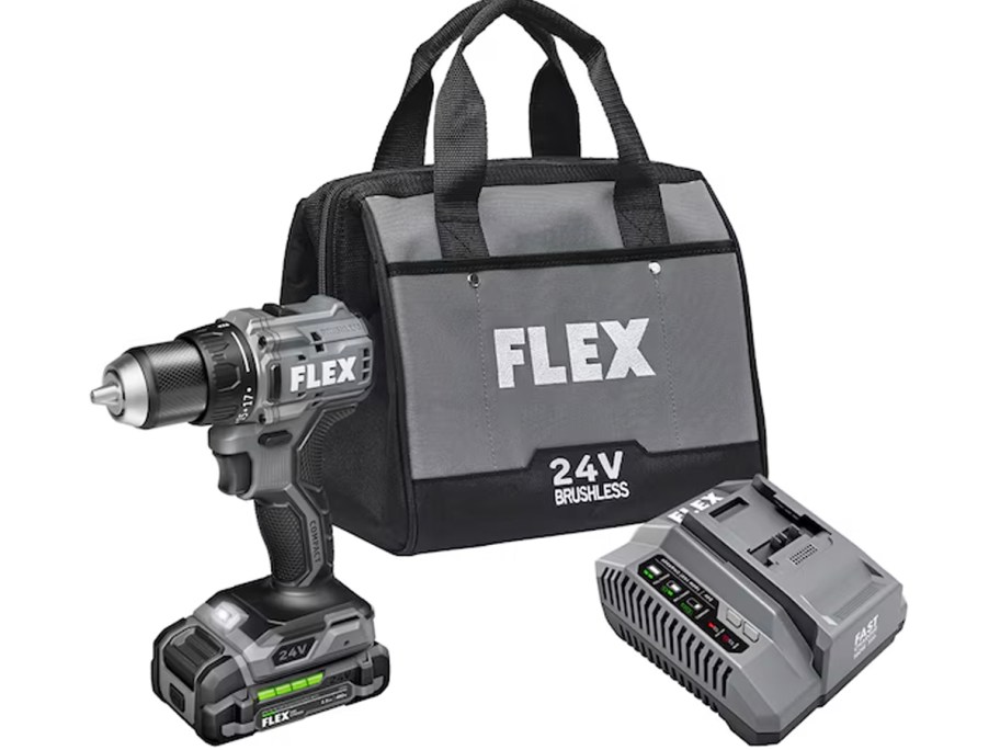 gray and black flex bag, impact driver and charger 