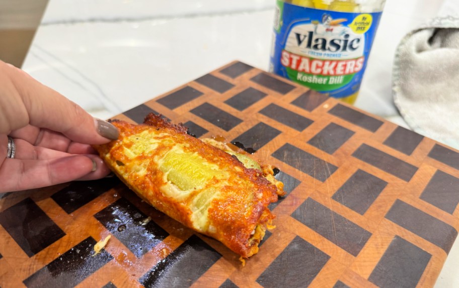 folding a cheese pickle sandwich