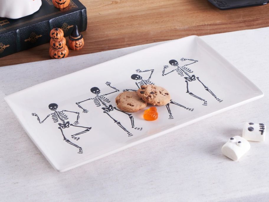 white Dancing Skeletons Tray on table