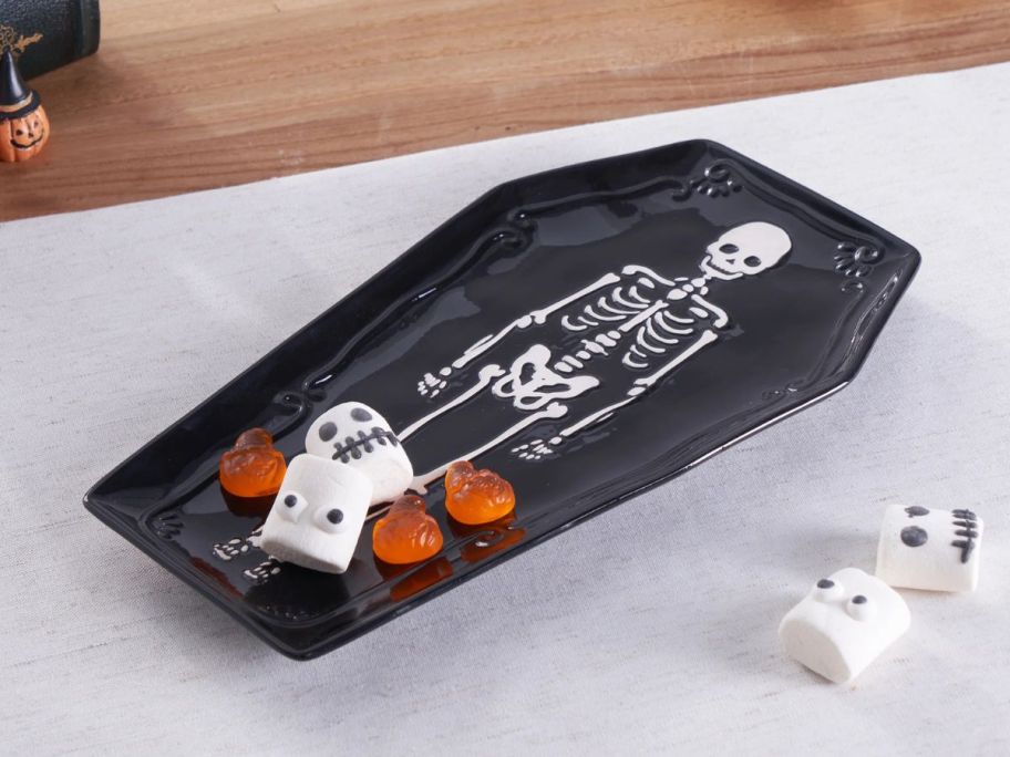 Coffin Figural Treat Tray on table