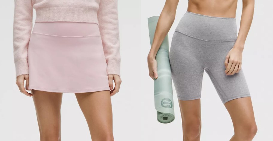 woman in pink skirt and woman in grey shorts