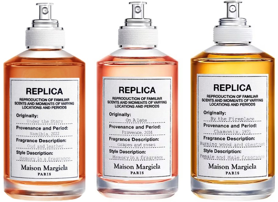 three replica fragrance bottles