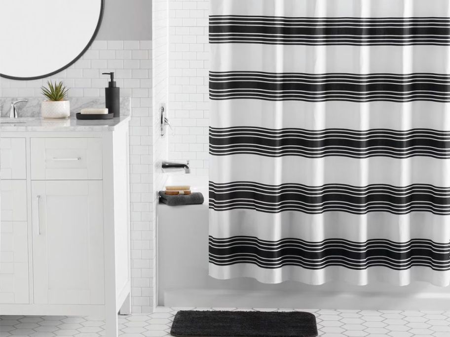 shower curtain set in bathroom