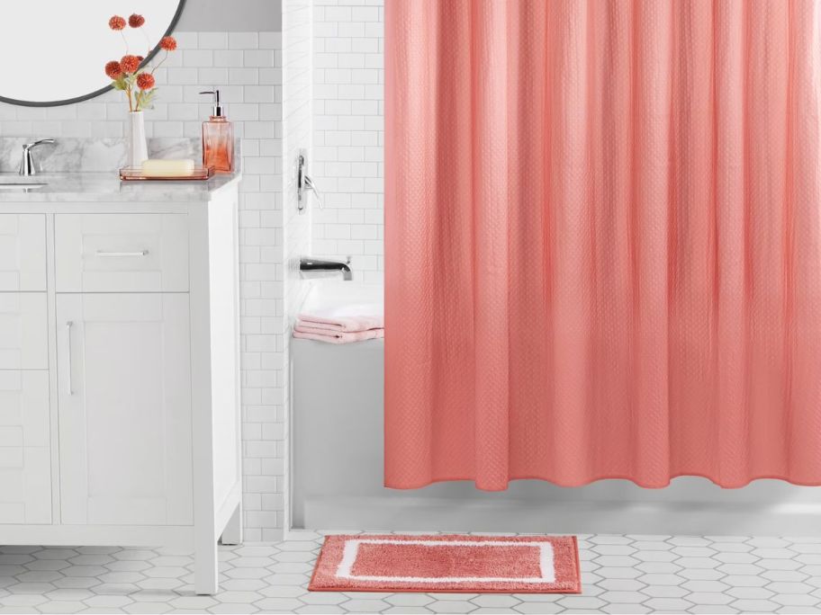 shower curtain set in bathroom