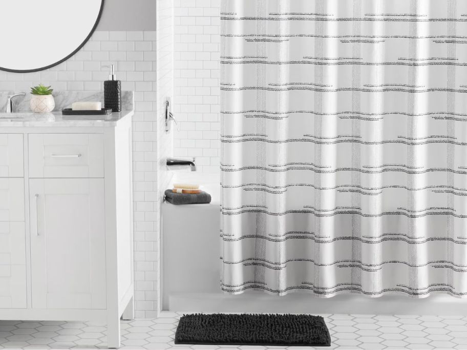 shower curtain set in bathroom