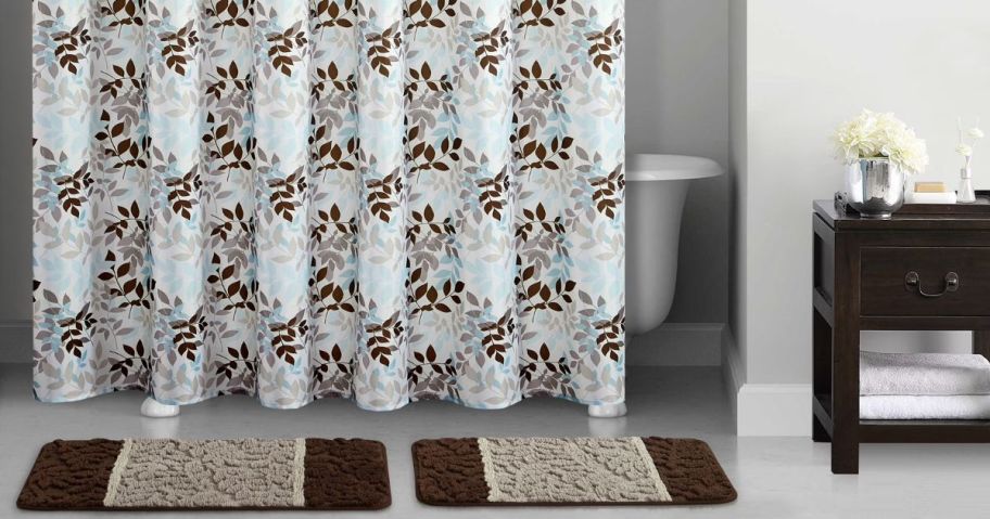 shower curtain set in bathroom