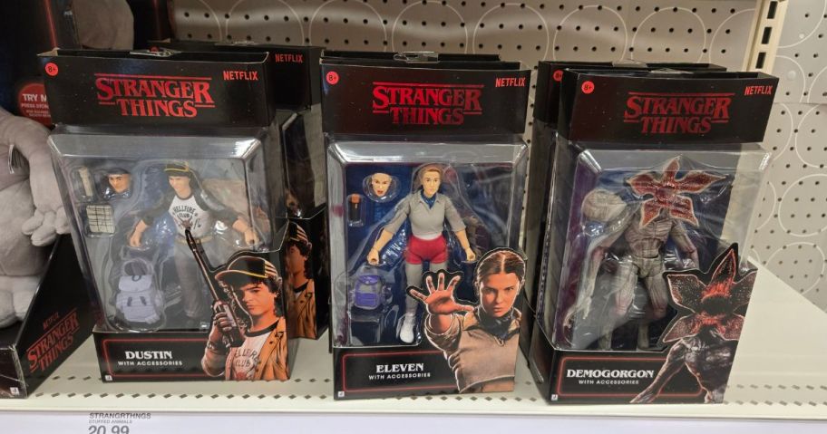 Stranger Things Action Figures w/ Accessories on shelf in store