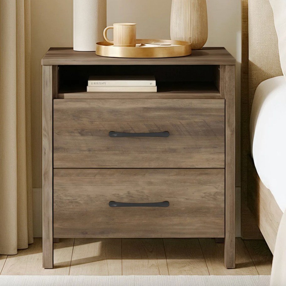 brown 2-drawer nightstand