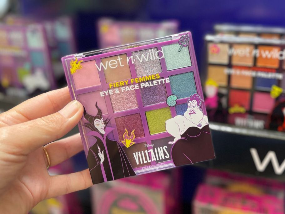 Wet N Wild Disney Villains Fiery Femmes Eye and Face Palette in hand in store