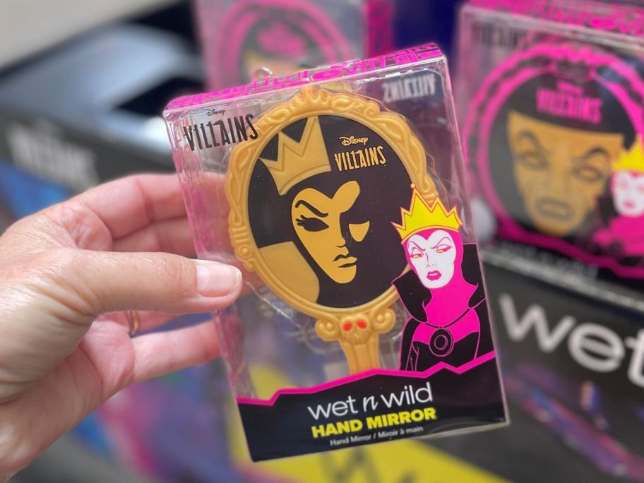 Wet N Wild Disney Villains Gold and Black Hand Mirror in hand in store
