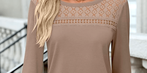 Women’s Long-Sleeve Shirt w/ Lace Detail Only $7.79 on Amazon