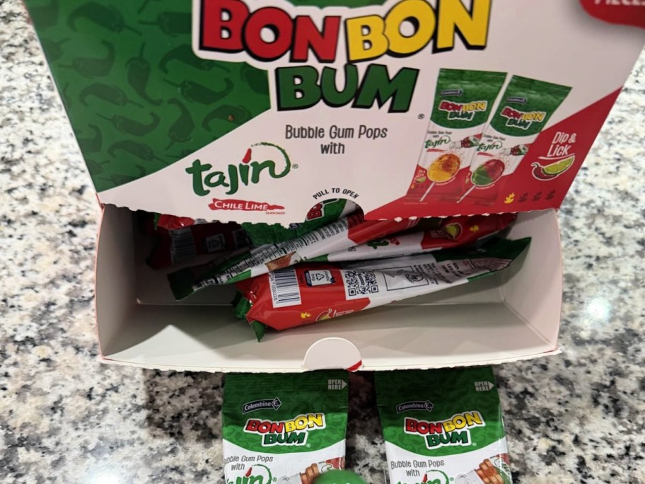 box of BonBonBum 30 lollipops with tajin