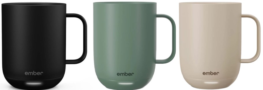 Three different colored Ember mugs.