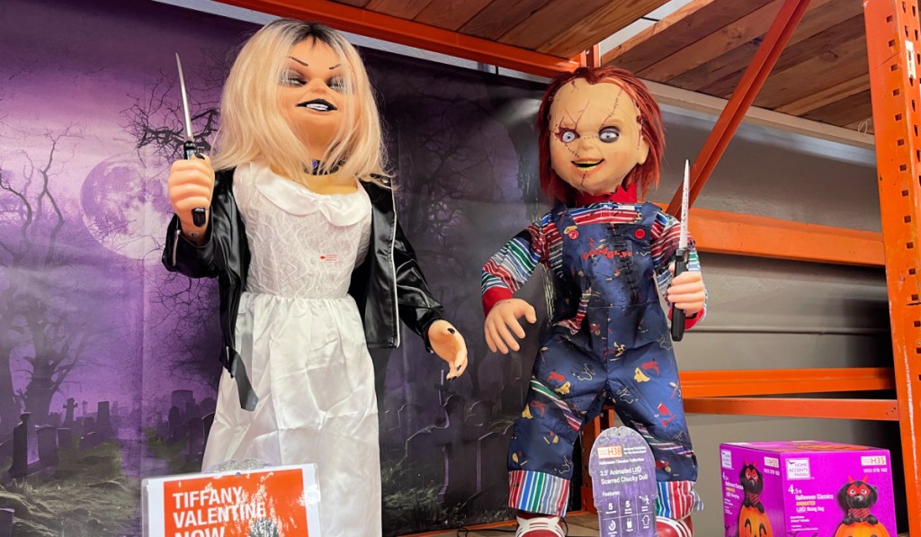 Creepy Halloween dolls inside Home Depot store