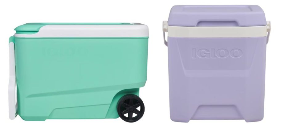 Igloo coolers in green and purple 