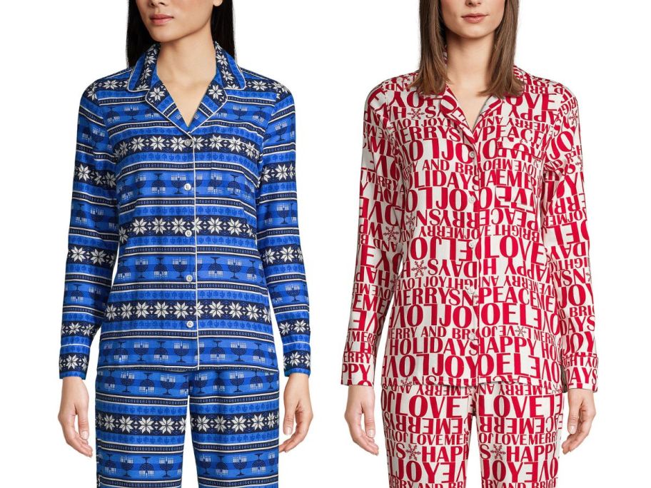 two stock images of Women's Long Sleeve Print Flannel Pajamas