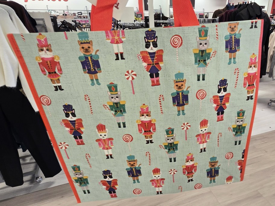 nutcracker cats print shopping tote bag