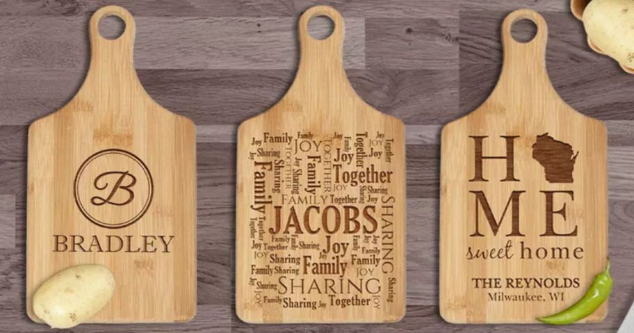 3 GiftsForYouNow Personalized Paddle Cutting Boards