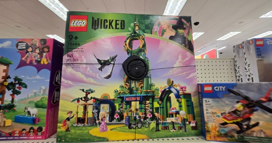 Wicked LEGO set on a shelf in a store