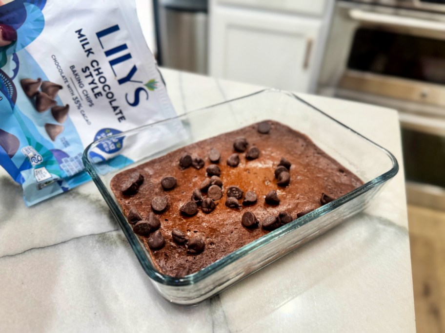 adding chocolate chips to protein brownie
