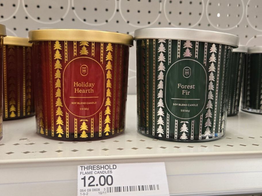 Threshold Flame Candles on shelf in store