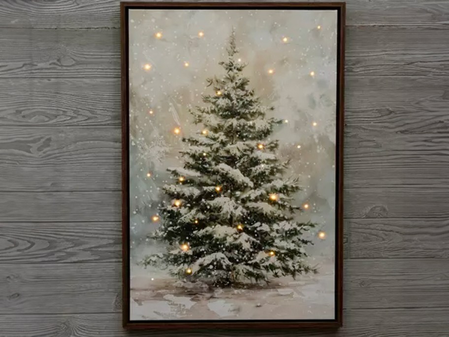 snowy christmas tree light up canvas print 