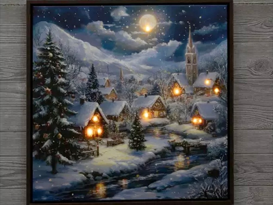 christmas village light up canvas print 