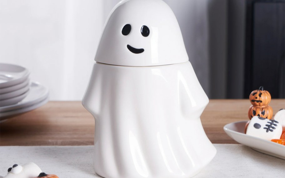 ghost candy jar on table