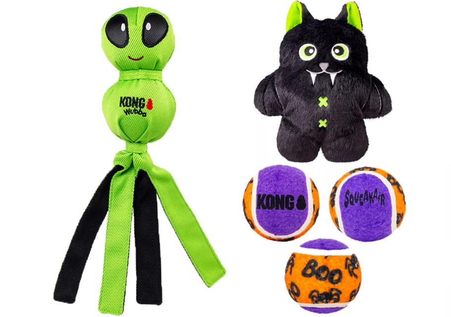 green alien, bat, and balls 