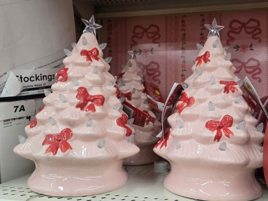 Pink Tree w/ Bows LED Ceramic Tabletop D&eacute;cor on shelf in store
