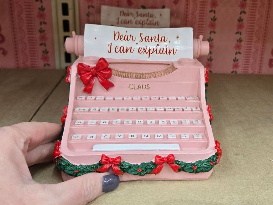 Pink Dear Santa Typewriter Tabletop D&eacute;cor on shelf in store