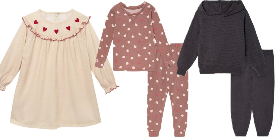 heart nightgown, pink pajamas and black hoodie set 