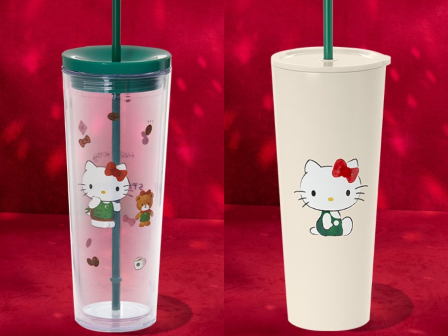 two Starbucks Hello Kitty cold cups