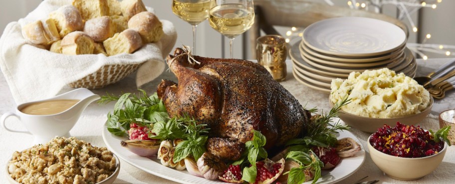 prepared thanksgiving meal on table