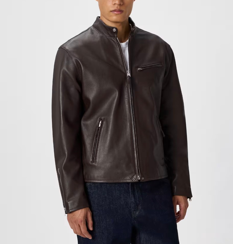 man wearing leather jacket