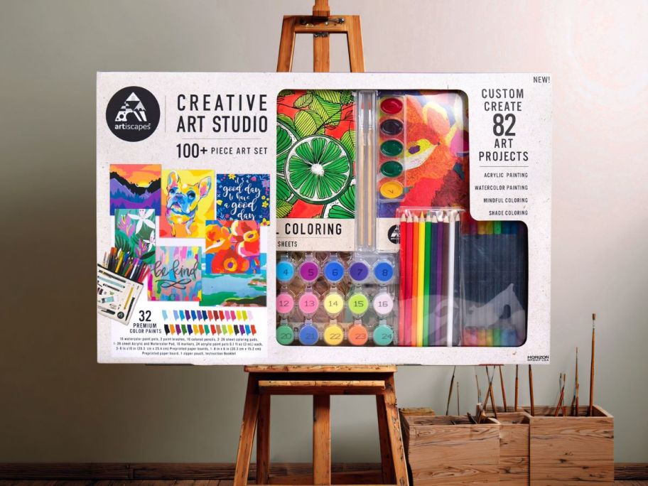 An art set in a box on an easel