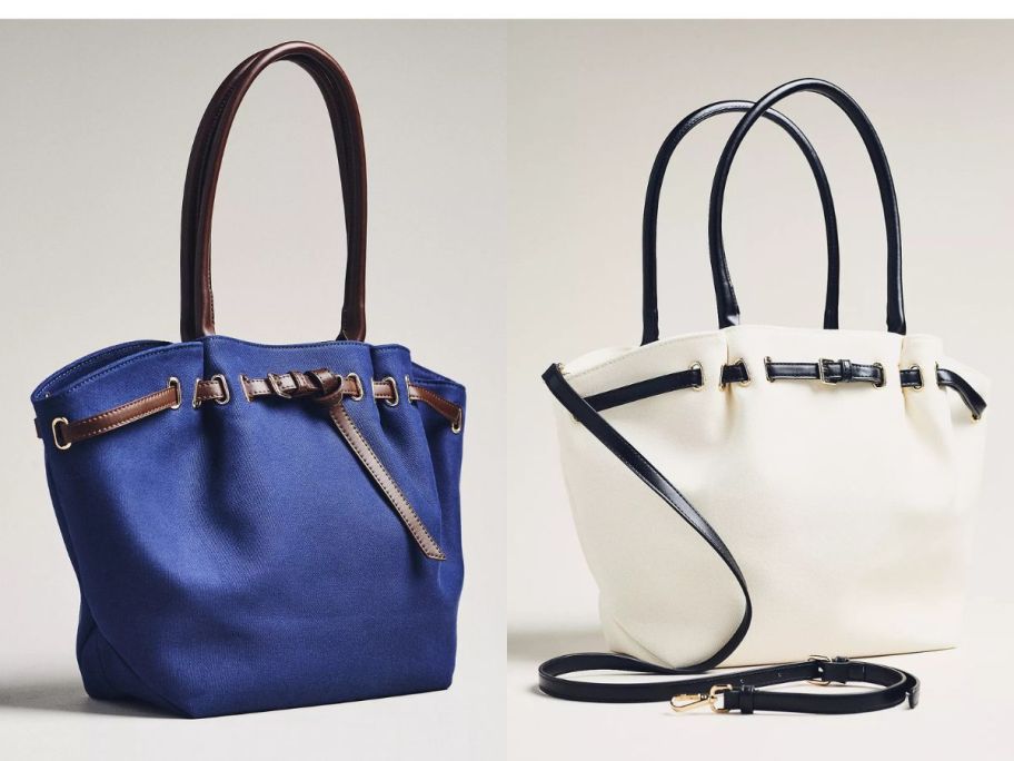 Blue and white Anthropologie Canvas Belted Tote Bags