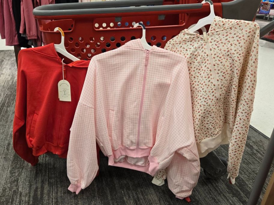 3 hoodies on a Target cart